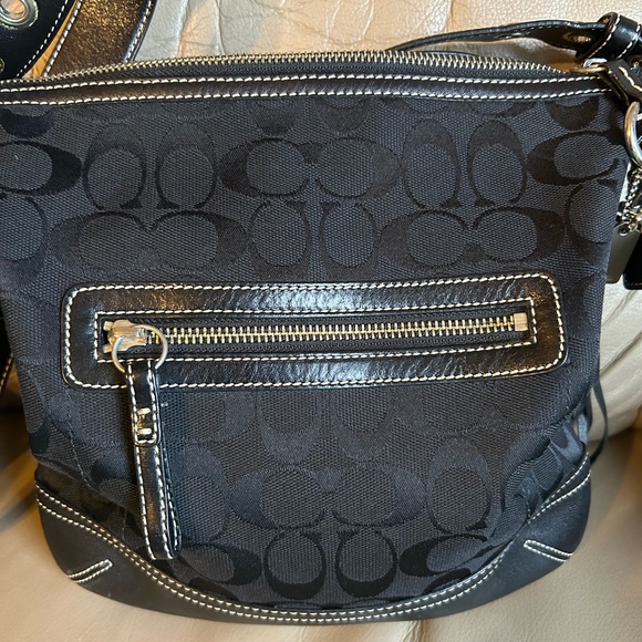 Coach Signature Canvas Handbag Black Leather Trim F04K-9362 $238 - Picture 3 of 16
